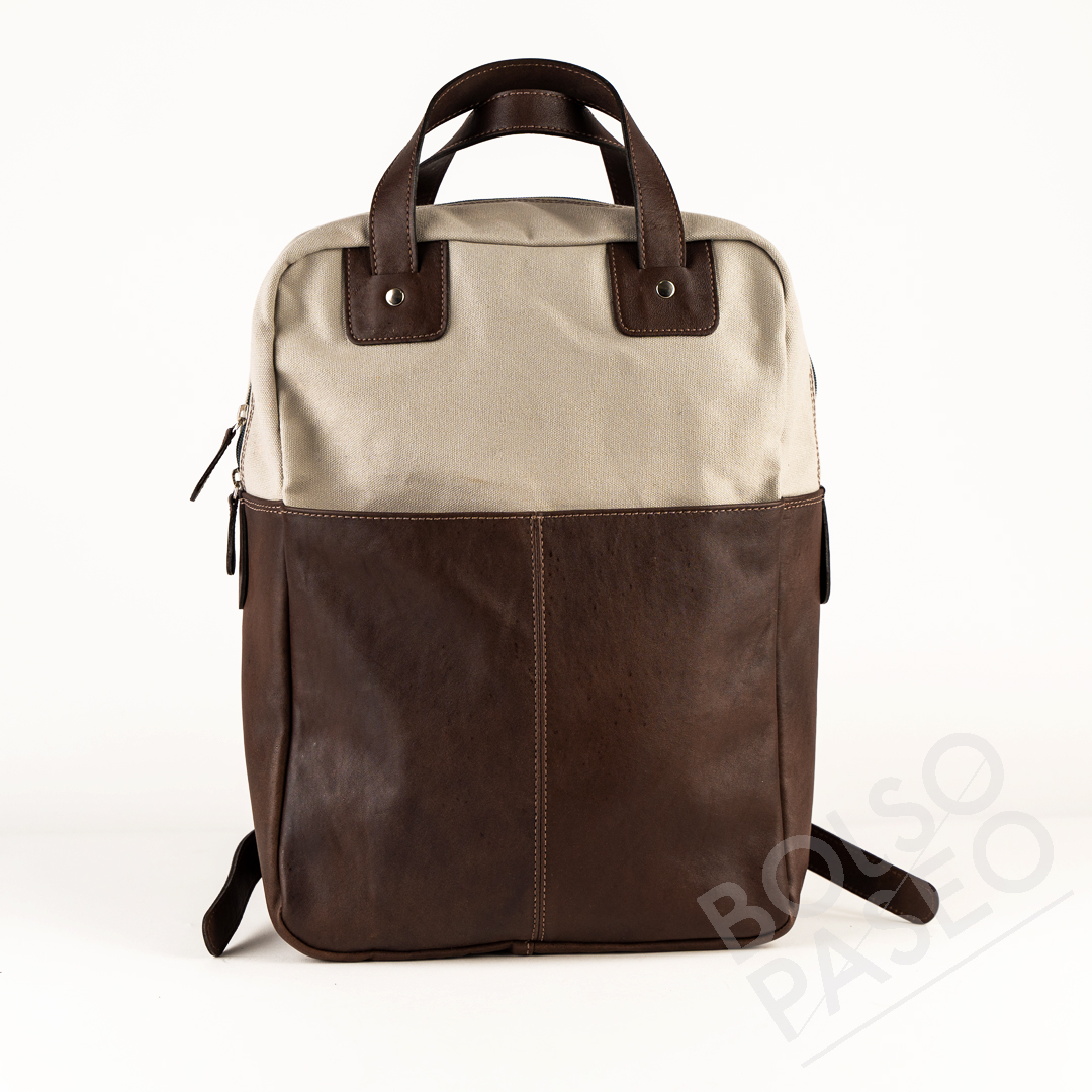 FAU-Cafe-quemado-Drifwood Mochila FAU de cuero y tela