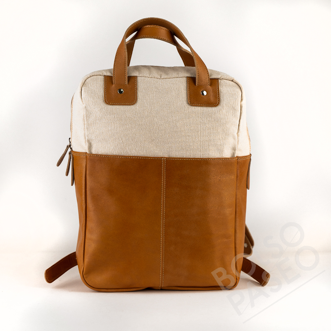FAU-Miel-Natural Mochila FAU de cuero y tela