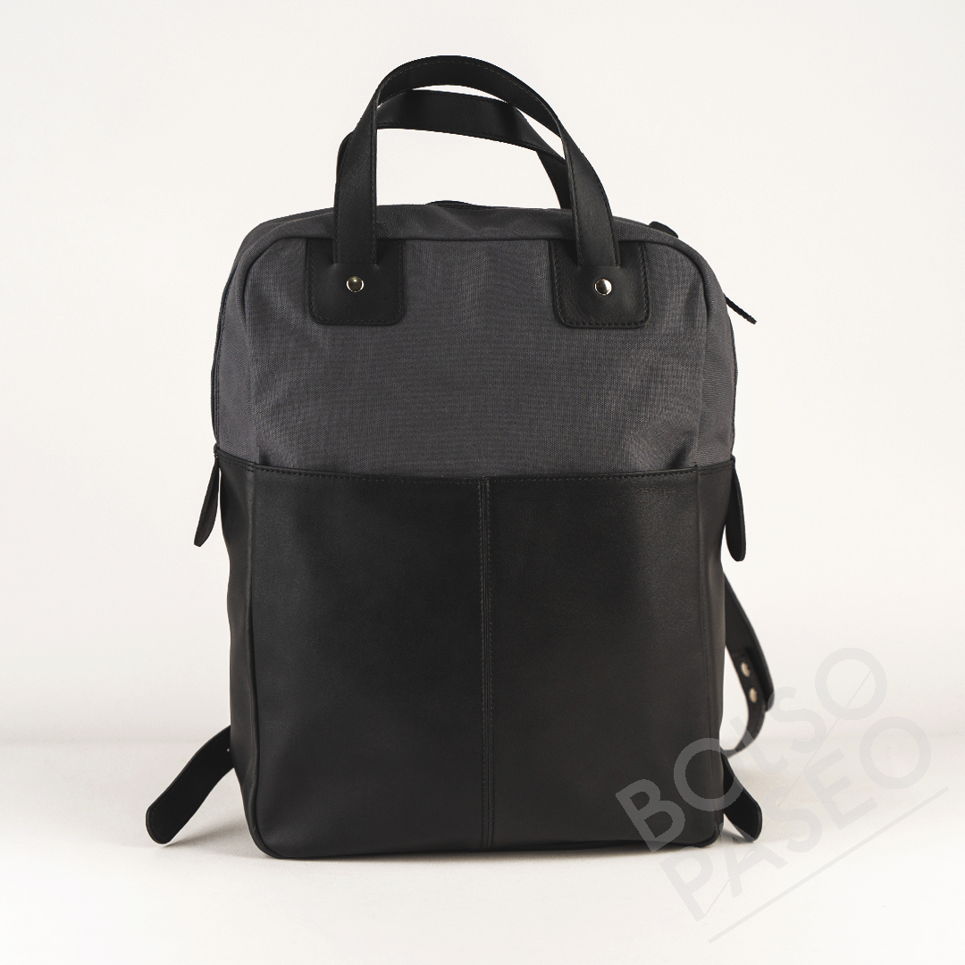 FAU-Negro-Briquette Mochila FAU de cuero y tela