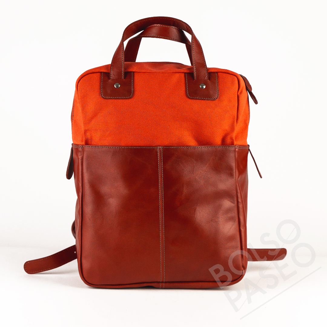 FAU-Terracota-Terracota Mochila FAU de cuero y tela