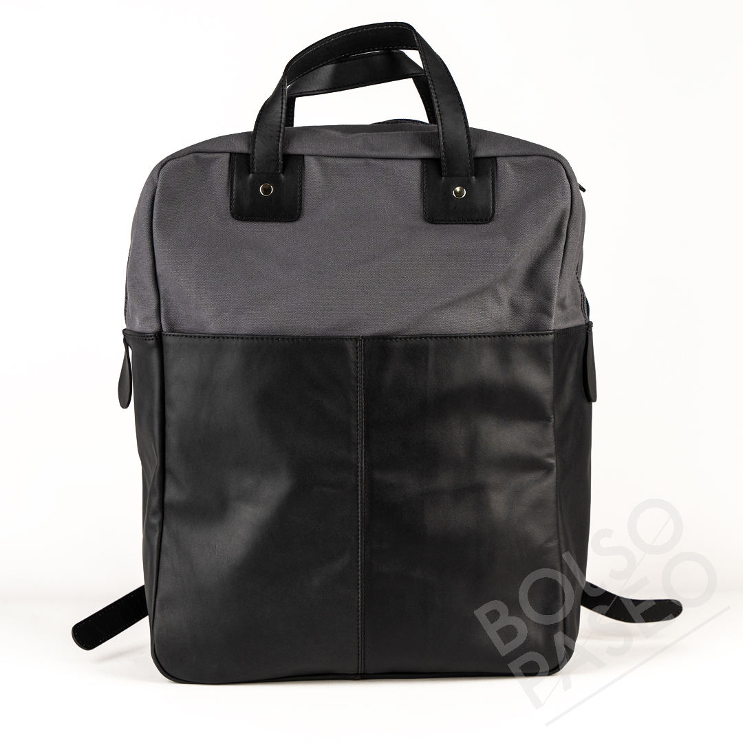 FIL Negro-Briquette Mochila Fil de cuero y tela