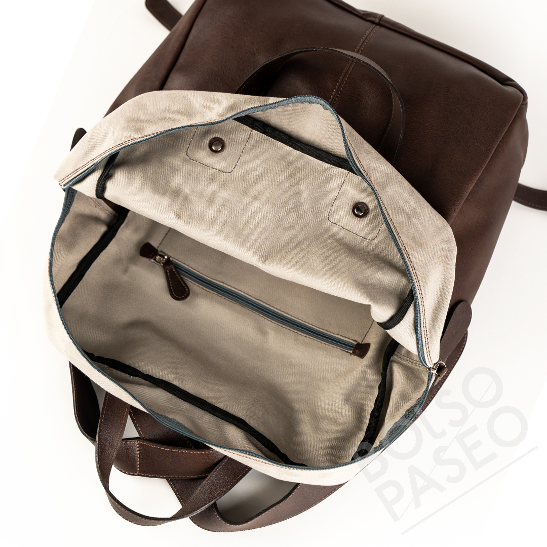 FIL detalle dentro 2 Mochila Fil de cuero y tela