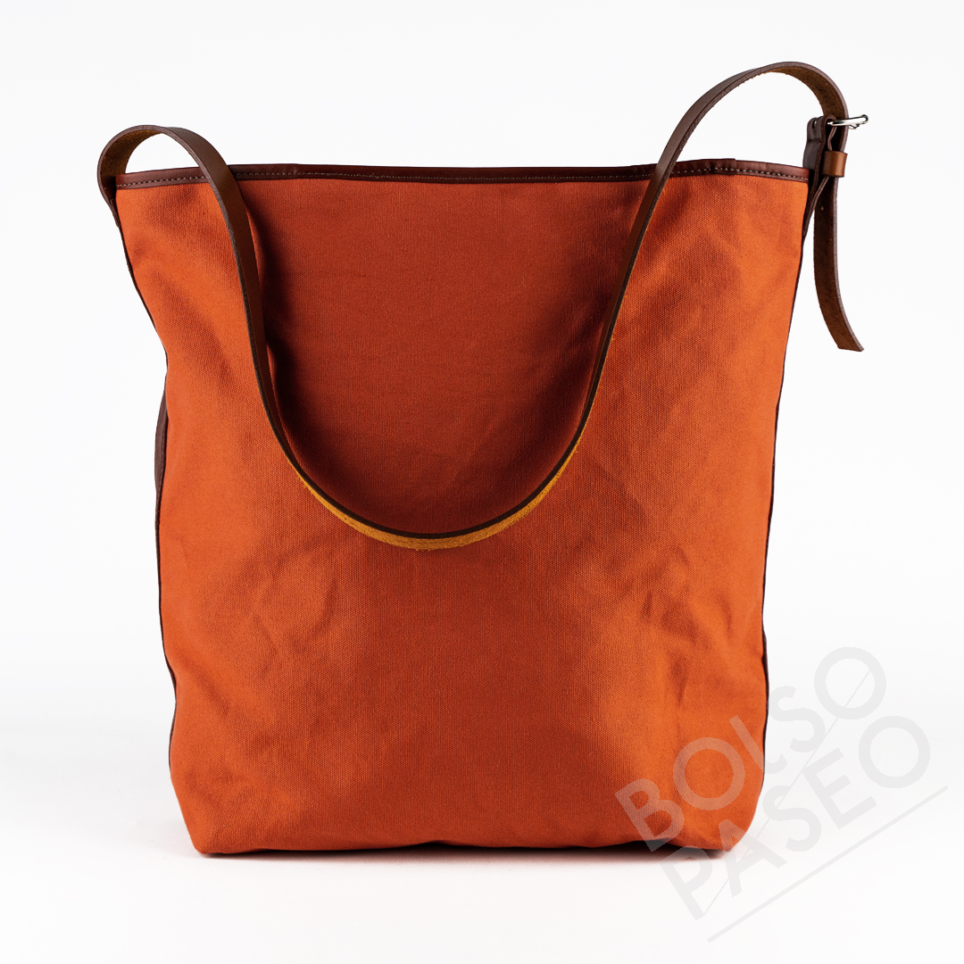 MONA Terracota-Terracota Bolso Mona de cuero y tela