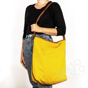 Bolso Mona de cuero y tela